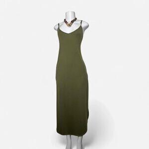 Maxi dress army green summer spring  flowy long with pockets size small